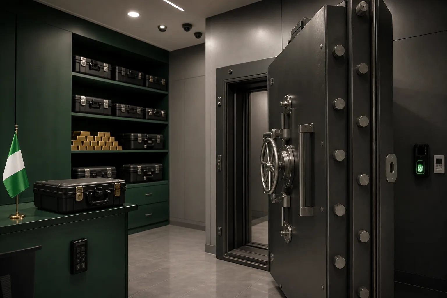 Modern high-security vault interior with secure storage for gold and laptops — professional asset protection in a Nigerian facility.