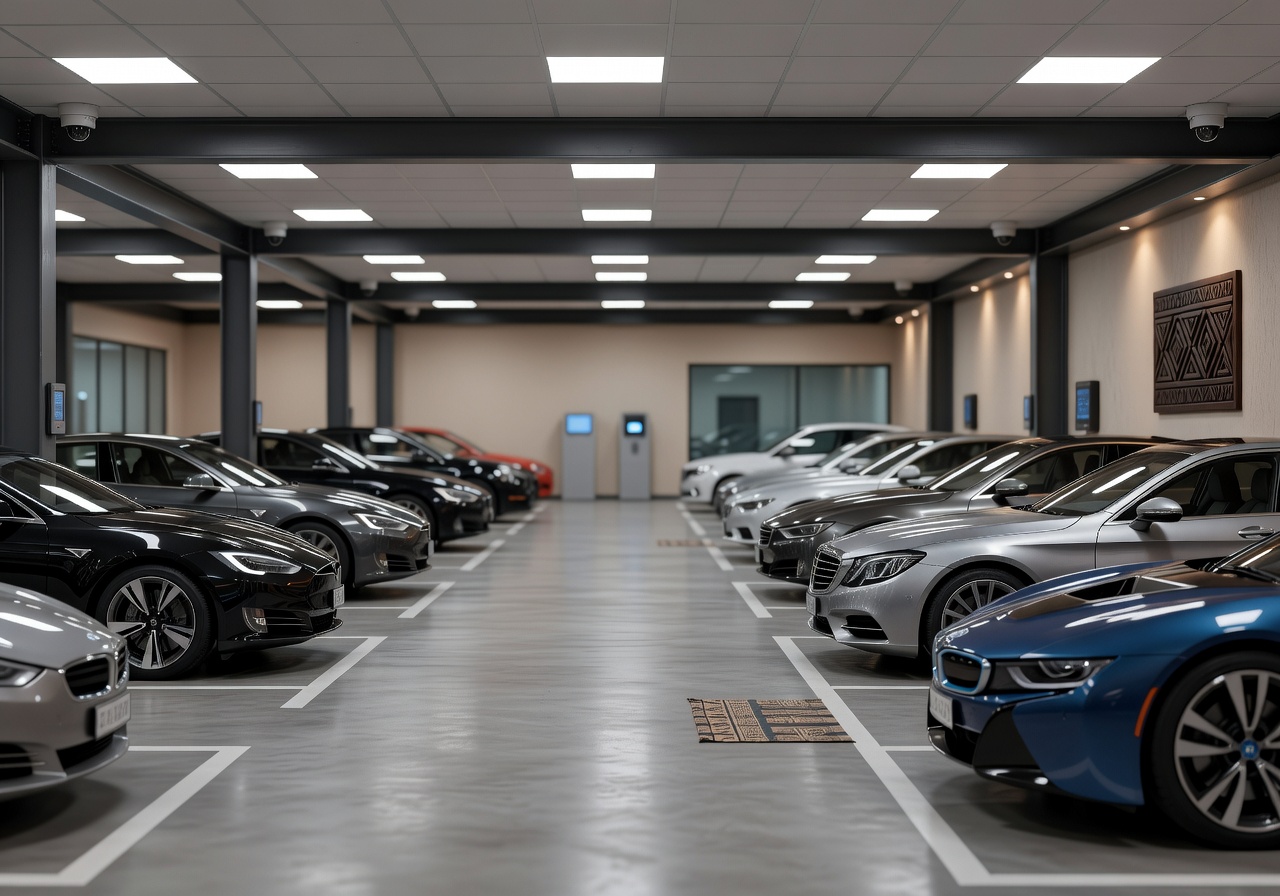 Clean, organized, well-lit secure vehicle storage facility — protected custody for car collateral.